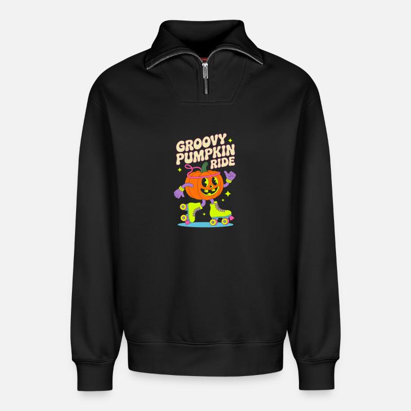 Groovy Pumpkin Inline Skate - Relaxed Unisex Organic Half Zip Sweatshirt – von SPREAD - Schwarz