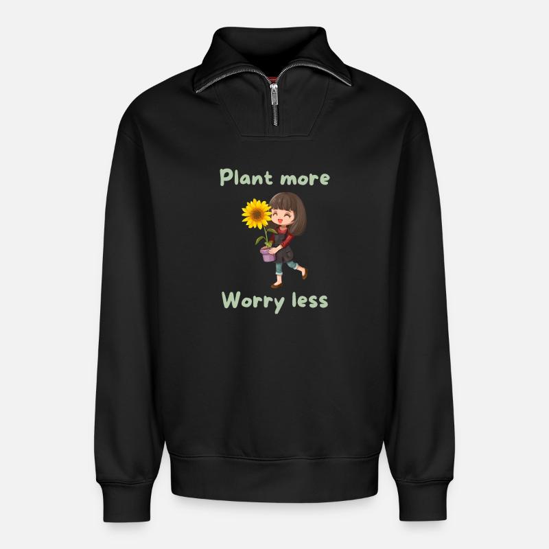 Plant more, worry less - Relaxed Unisex Organic Half Zip Sweatshirt – von SPREAD - Schwarz