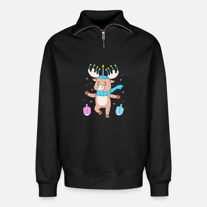 Hanoukka Hanoukka Hanoucca - Sweat unisexe décontracté en coton biologique à demi-zip – de SPREAD - noir