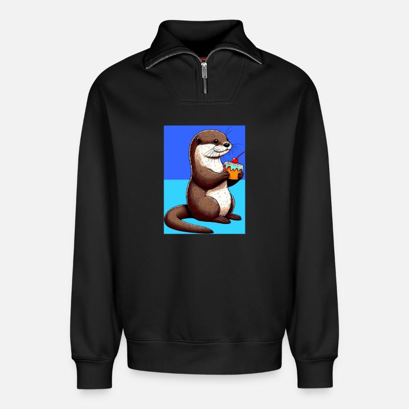Otter - Relaxed Unisex Organic Half Zip Sweatshirt – von SPREAD - Schwarz