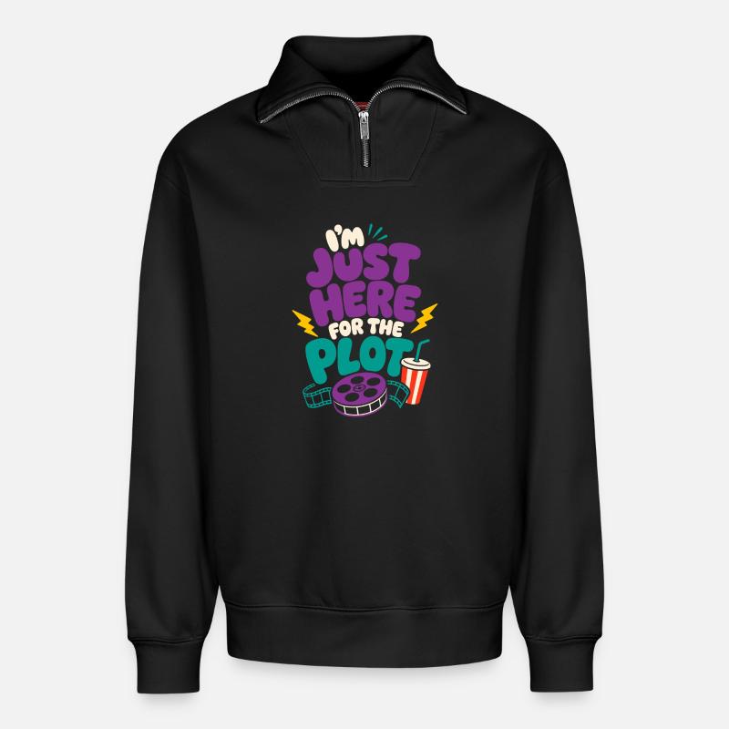 Just Here For The Plot - Relaxed Unisex Organic Half Zip Sweatshirt – von SPREAD - Schwarz