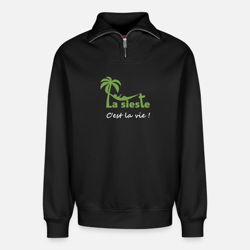 La sieste - Sweat unisexe décontracté en coton biologique à demi-zip – de SPREAD - noir