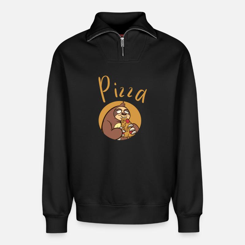 Lustiger Sloth mit Pizza - Relaxed Unisex Organic Half Zip Sweatshirt – von SPREAD - Schwarz