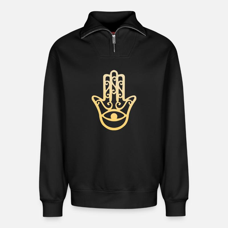 Fatma hand - Relaxed Unisex Organic Half Zip Sweatshirt – by SPREAD - black