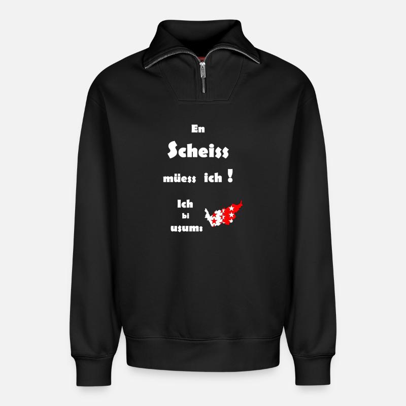 Wappen Wallis - Relaxed Unisex Organic Half Zip Sweatshirt – von SPREAD - Schwarz