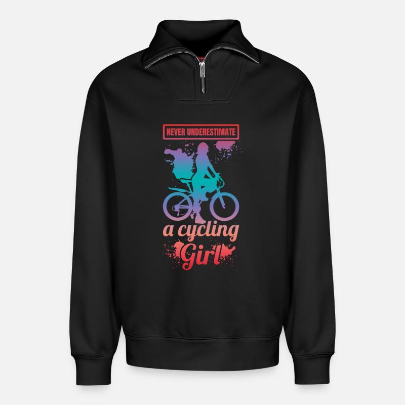 Unterschätze nie ein Radfahrer Mädchen - Relaxed Unisex Organic Half Zip Sweatshirt – von SPREAD - Schwarz