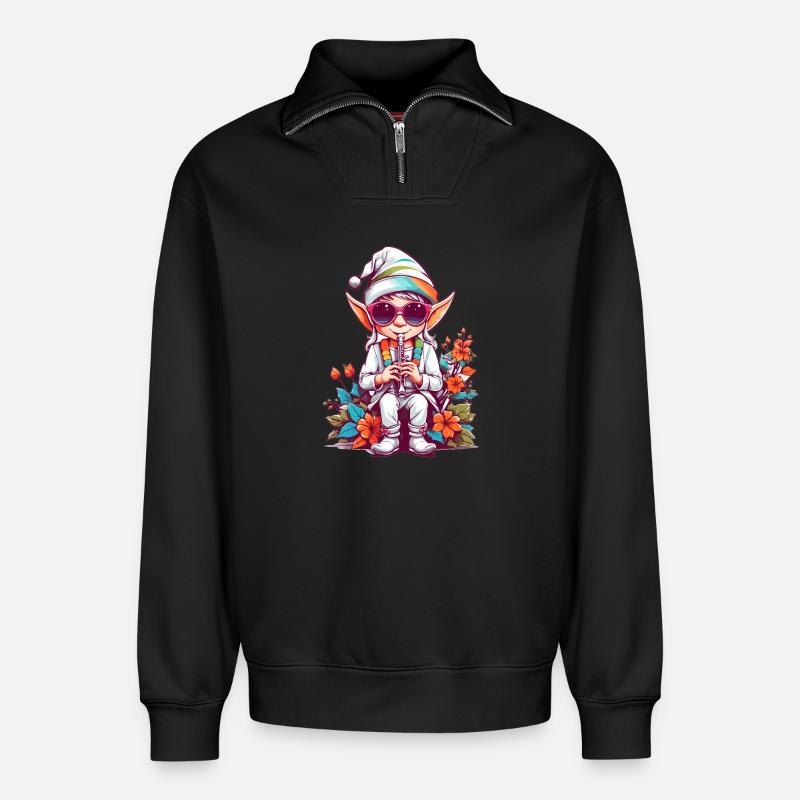 Elfe mit Flöte - Relaxed Unisex Organic Half Zip Sweatshirt – von SPREAD - Schwarz