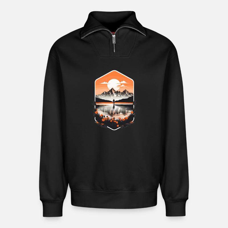 Abenteuer Reise - Relaxed Unisex Organic Half Zip Sweatshirt – von SPREAD - Schwarz
