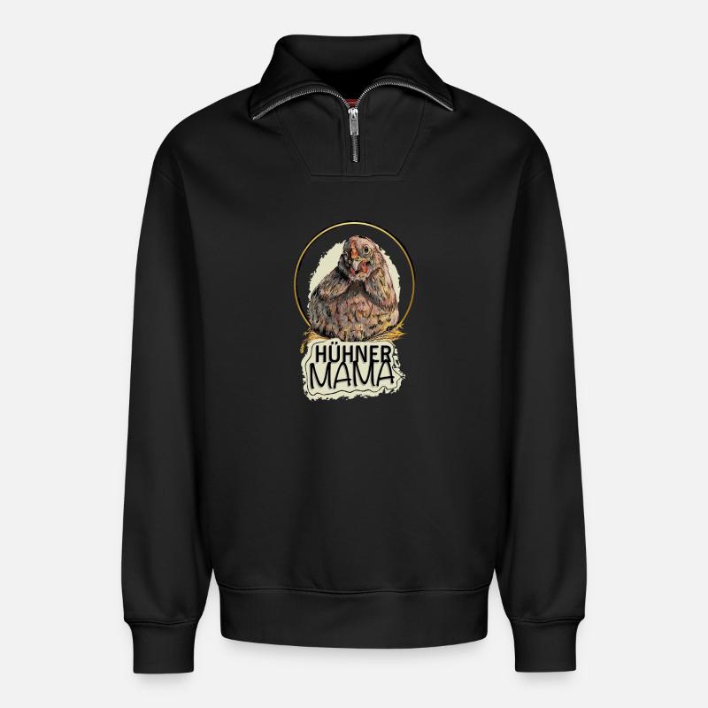 Die Hühner Mama - Relaxed Unisex Organic Half Zip Sweatshirt – von SPREAD - Schwarz