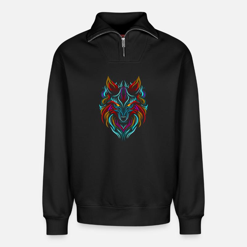Wolf Tattoo Bunt - Relaxed Unisex Organic Half Zip Sweatshirt – von SPREAD - Schwarz