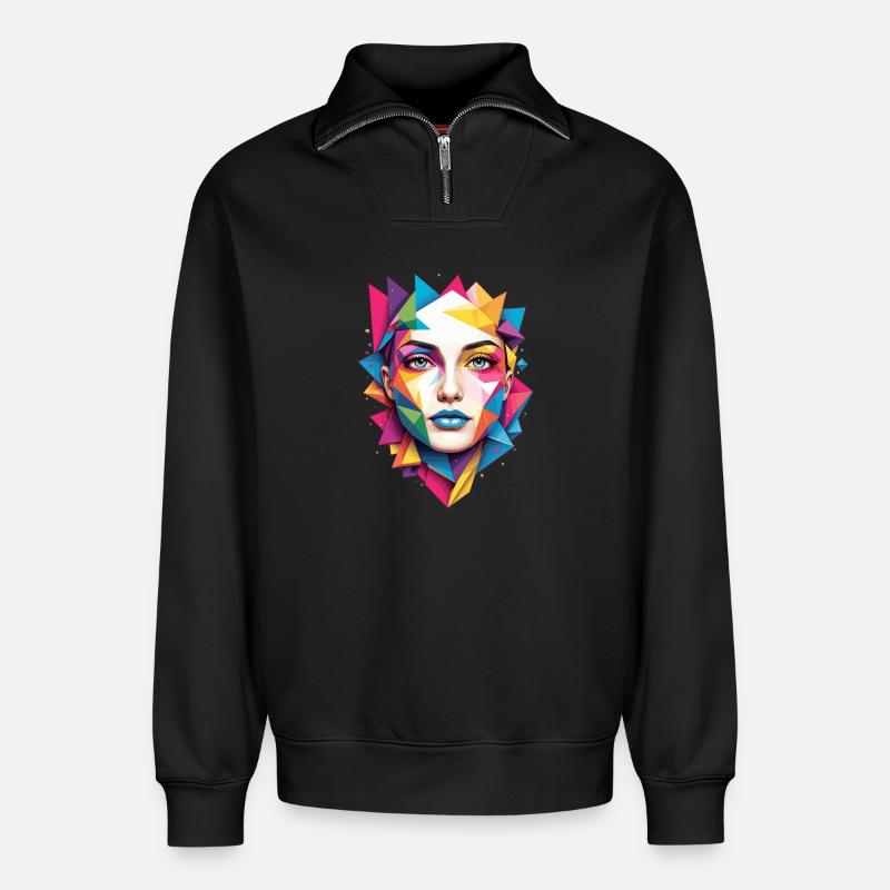 Moderne Gesichts Kunst - Relaxed Unisex Organic Half Zip Sweatshirt – von SPREAD - Schwarz