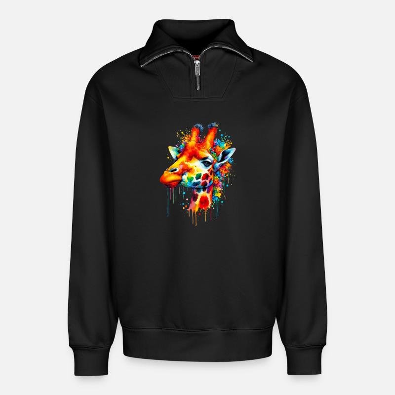 Giraffe - Relaxed Unisex Organic Half Zip Sweatshirt – von SPREAD - Schwarz