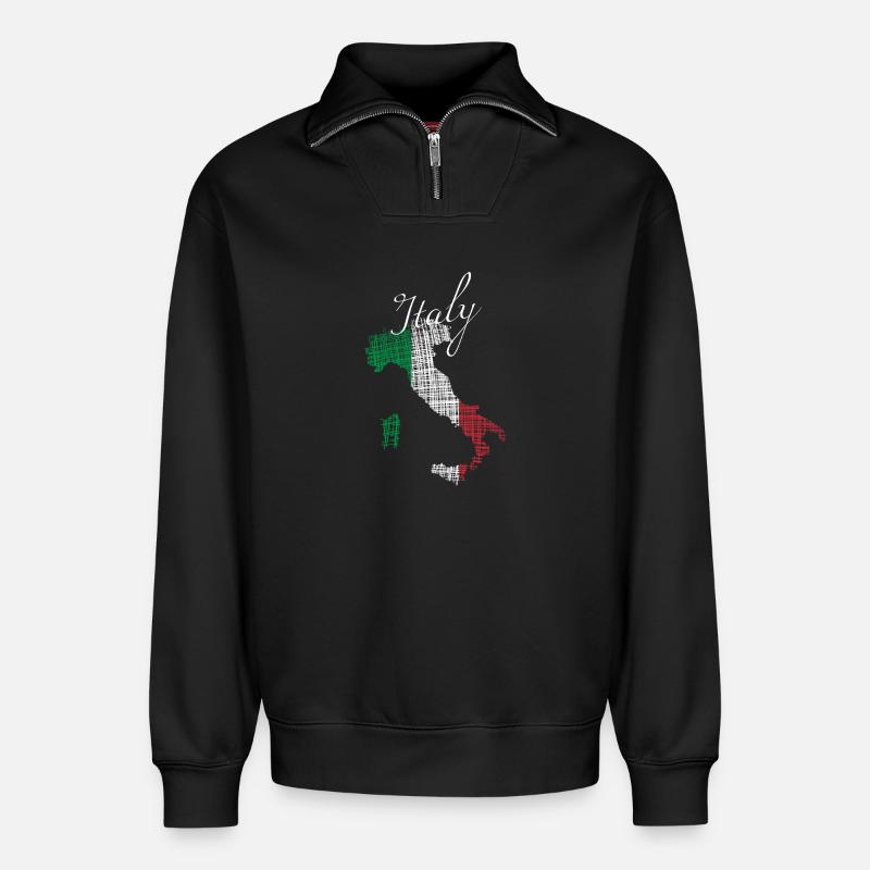 Italienische Silhouette mit Script - Relaxed Unisex Organic Half Zip Sweatshirt – von SPREAD - Schwarz