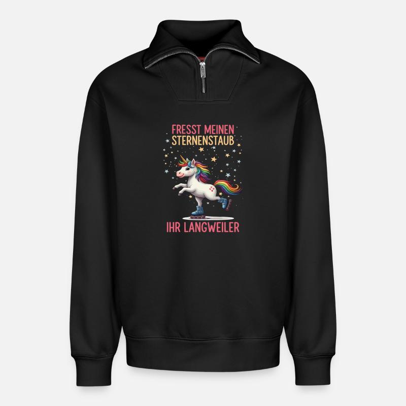 Rollschuh Einhorn - Relaxed Unisex Organic Half Zip Sweatshirt – von SPREAD - Schwarz