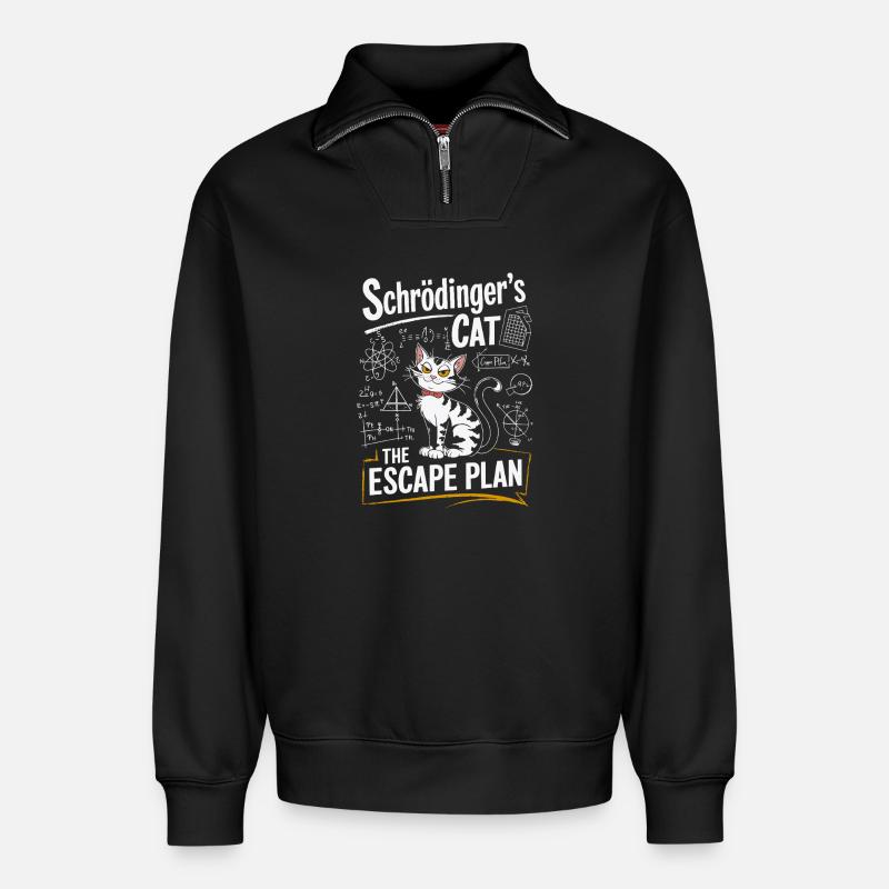 Chat Schrödinger : le plan d’évasion - Sweat unisexe décontracté en coton biologique à demi-zip – de SPREAD - noir