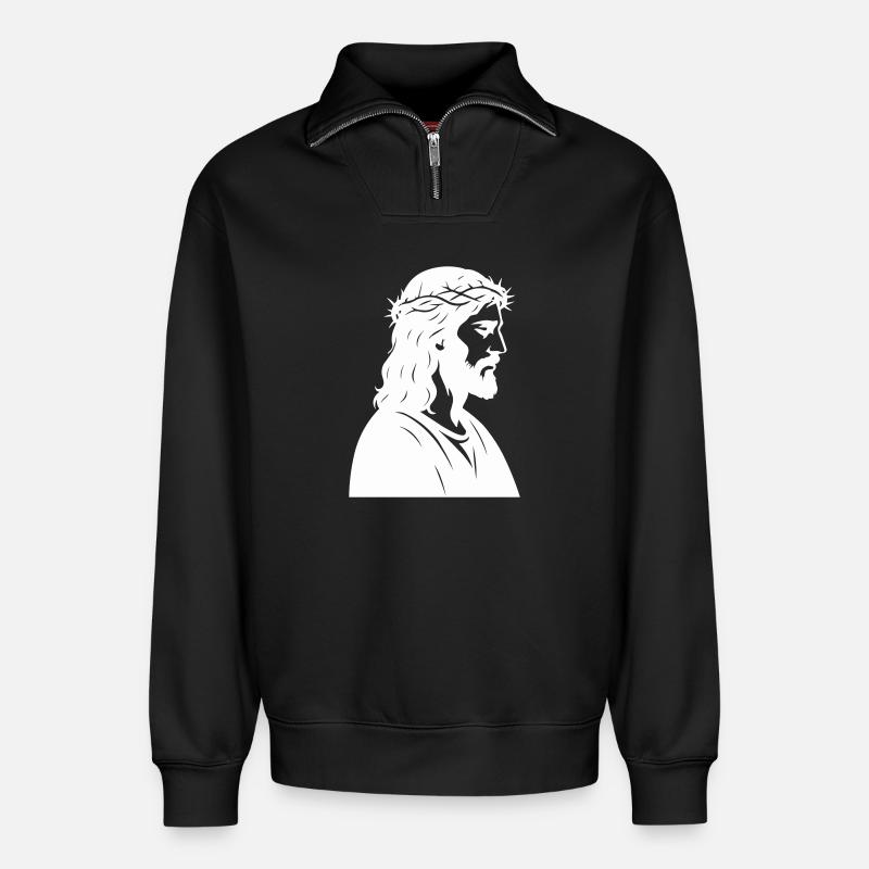 Silhouette de Jésus-Christ - Sweat unisexe décontracté en coton biologique à demi-zip – de SPREAD - noir