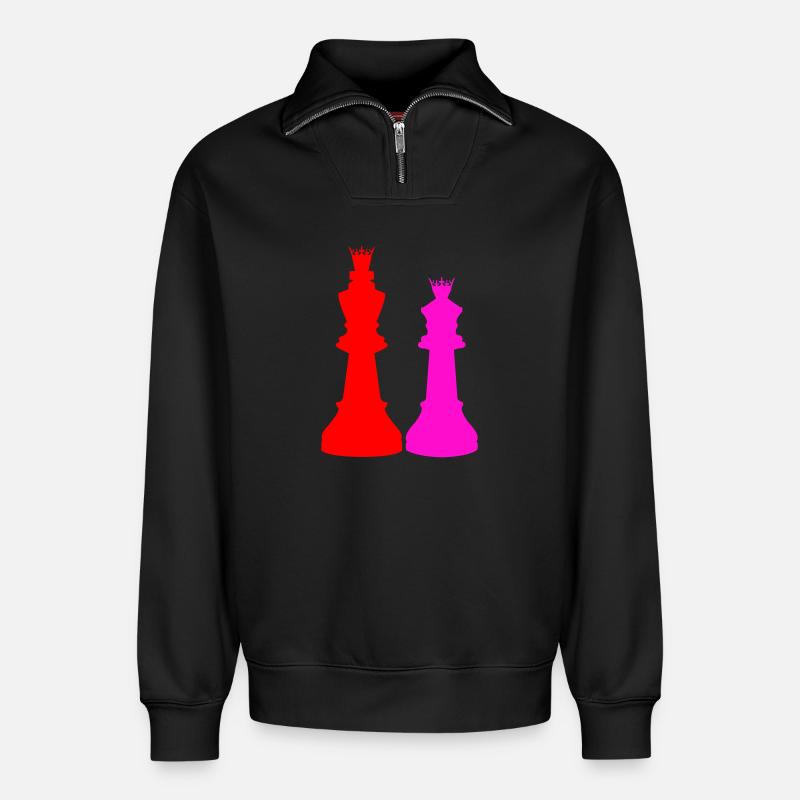 Double Chess Queen Silhouettes - Sweat unisexe décontracté en coton biologique à demi-zip – de SPREAD - noir
