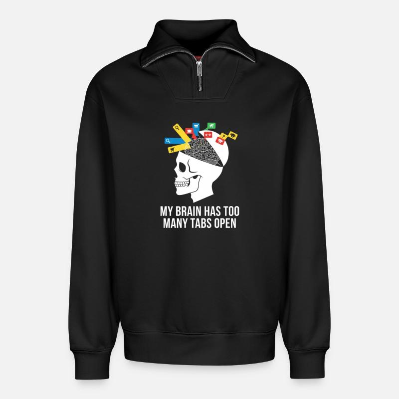 Tabs Open Skull Brain Meme - Relaxed Unisex Organic Half Zip Sweatshirt – by SPREAD - black