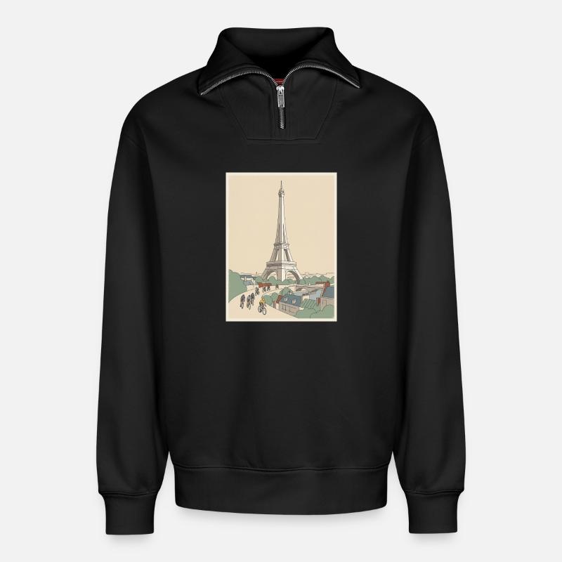 Paris Ride — Souvenir du cyclisme - Sweat unisexe décontracté en coton biologique à demi-zip – de SPREAD - noir