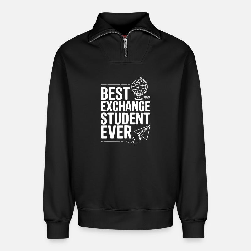 Bester Austauschstudent aller Zeiten - Relaxed Unisex Organic Half Zip Sweatshirt – von SPREAD - Schwarz