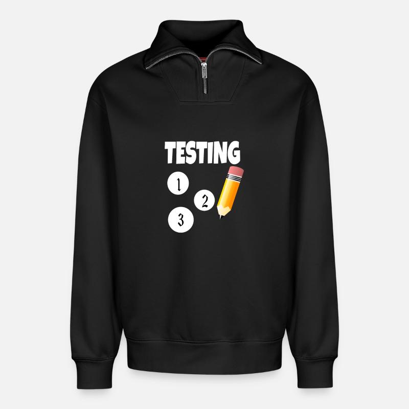 Test 123 avec un crayon - Sweat unisexe décontracté en coton biologique à demi-zip – de SPREAD - noir