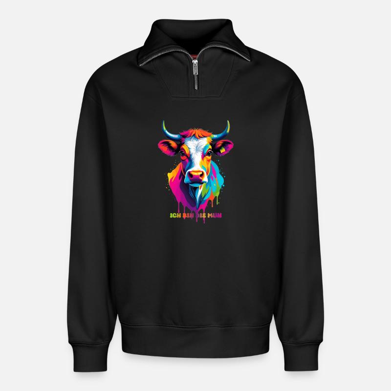 Süße bunte Kuh - Relaxed Unisex Organic Half Zip Sweatshirt – von SPREAD - Schwarz