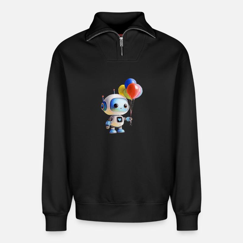 Roboter Luftballon - Relaxed Unisex Organic Half Zip Sweatshirt – von SPREAD - Schwarz