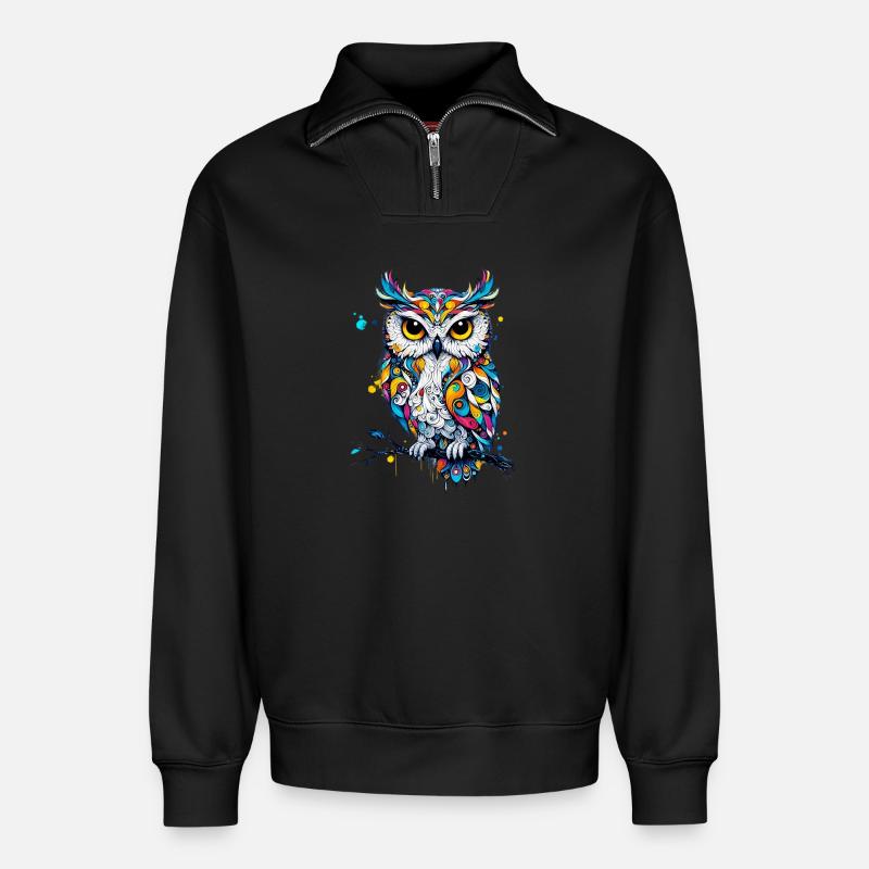 Eule - Relaxed Unisex Organic Half Zip Sweatshirt – von SPREAD - Schwarz