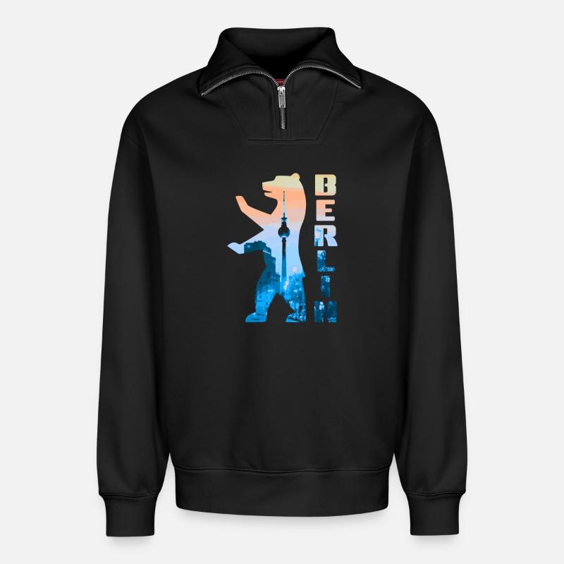 Silhouette d’ours de Berlin - Sweat unisexe décontracté en coton biologique à demi-zip – de SPREAD - noir
