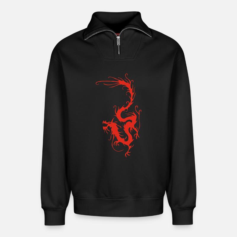 Roter Rauchdrache - Relaxed Unisex Organic Half Zip Sweatshirt – von SPREAD - Schwarz