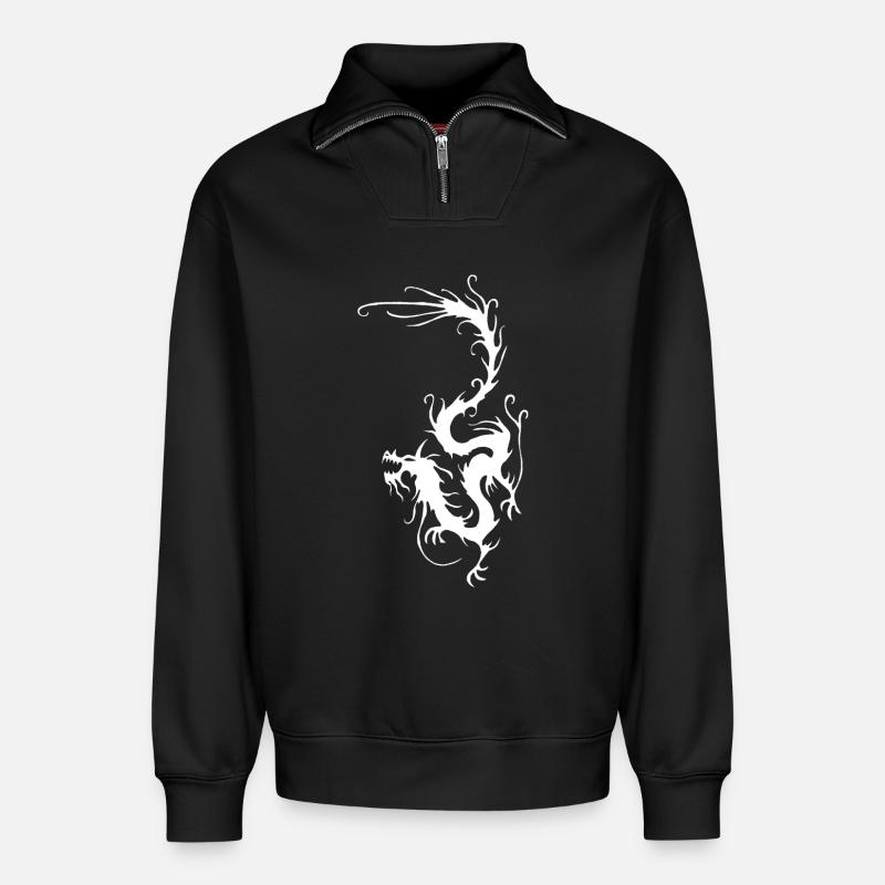 Weißer Rauch Drache - Relaxed Unisex Organic Half Zip Sweatshirt – von SPREAD - Schwarz
