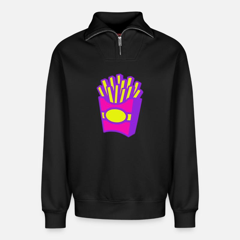 Frites Pop Art - Sweat unisexe décontracté en coton biologique à demi-zip – de SPREAD - noir