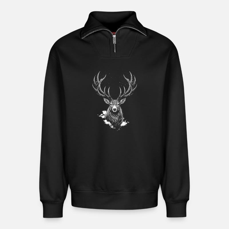 Deer silhouette - Relaxed Unisex Organic Half Zip Sweatshirt – by SPREAD - black