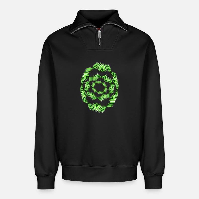 Neon Mandala Fächer Muster - Relaxed Unisex Organic Half Zip Sweatshirt – von SPREAD - Schwarz