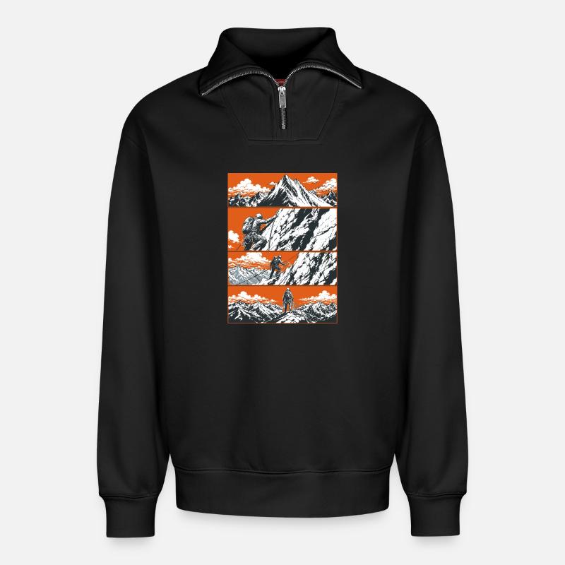 Bergsteiger Kletter Abenteuer - Relaxed Unisex Organic Half Zip Sweatshirt – von SPREAD - Schwarz