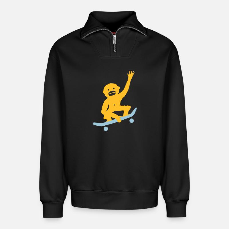 Monkey Tricks - Relaxed Unisex Organic Half Zip Sweatshirt – by SPREAD - black