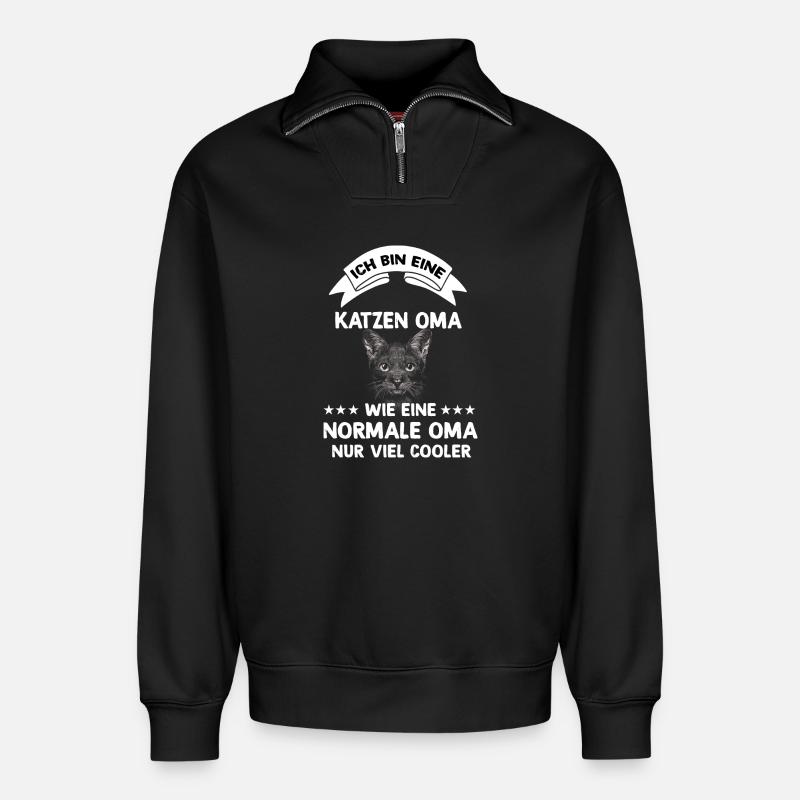 Katzen Oma Design - Relaxed Unisex Organic Half Zip Sweatshirt – von SPREAD - Schwarz