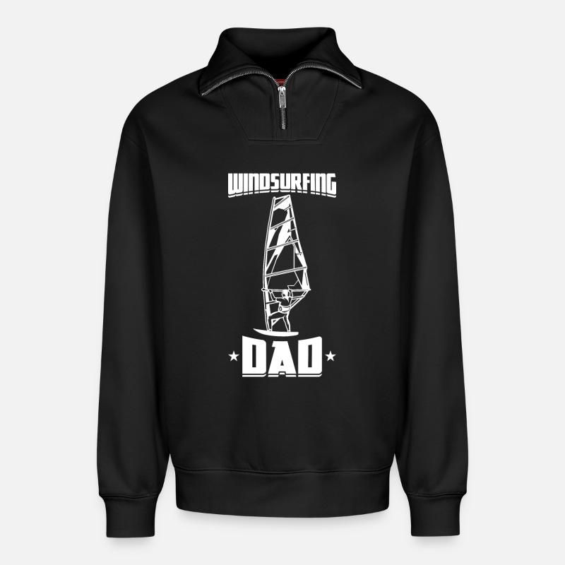 Windsurfer Papa - Relaxed Unisex Organic Half Zip Sweatshirt – von SPREAD - Schwarz
