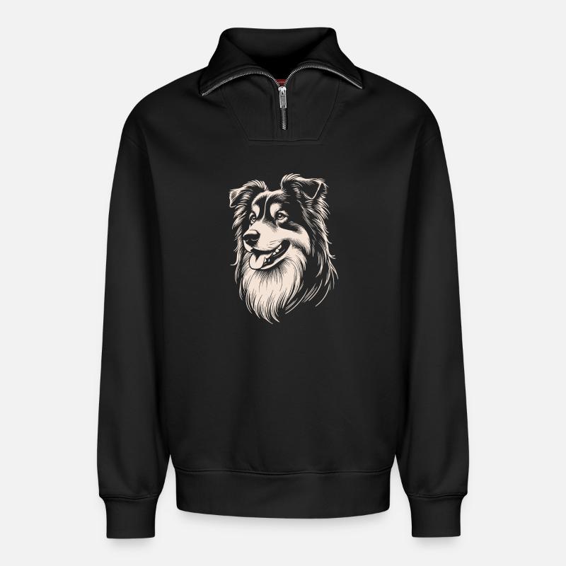 Australian Shepherd Features - Relaxed Unisex Organic Half Zip Sweatshirt – by SPREAD - black