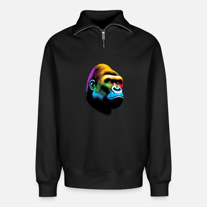 Gorilla - Relaxed Unisex Organic Half Zip Sweatshirt – von SPREAD - Schwarz