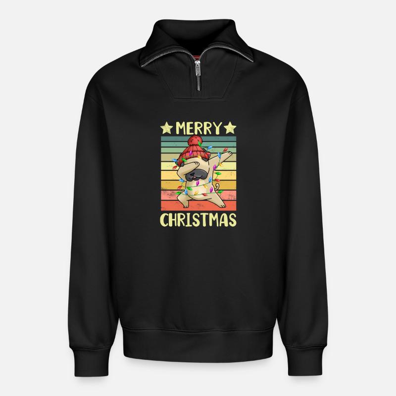 Frohe Weihnachten Hund Mops - Relaxed Unisex Organic Half Zip Sweatshirt – von SPREAD - Schwarz