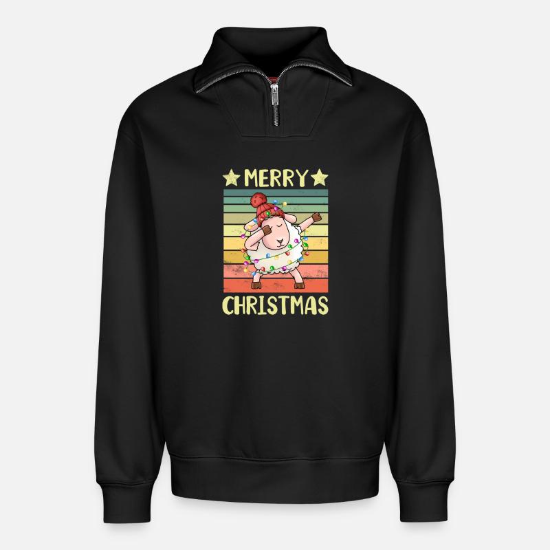 Frohe Weihnachten Schaf - Relaxed Unisex Organic Half Zip Sweatshirt – von SPREAD - Schwarz