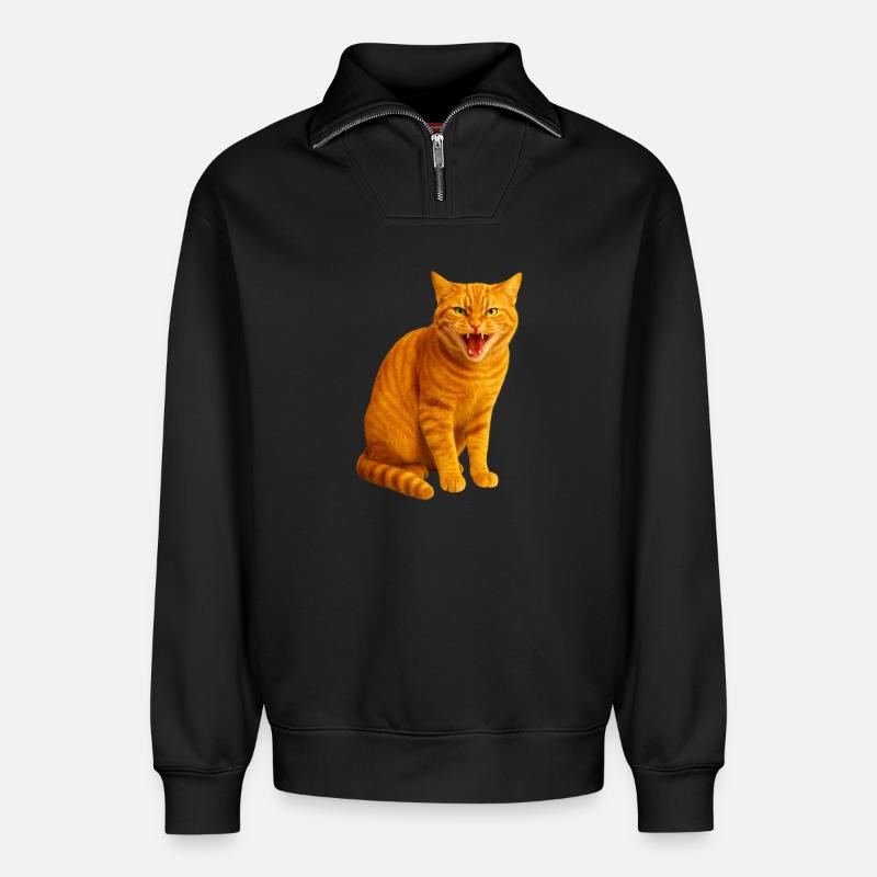 Fauchende orange getigerte Katze - Relaxed Unisex Organic Half Zip Sweatshirt – von SPREAD - Schwarz