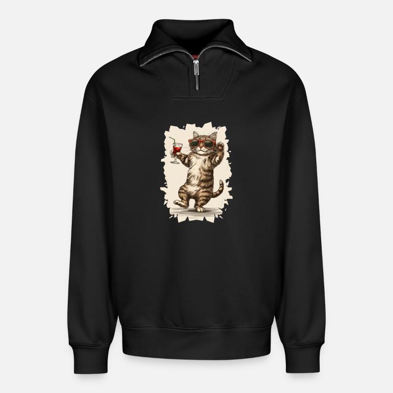 Party Katze :) - Relaxed Unisex Organic Half Zip Sweatshirt – von SPREAD - Schwarz