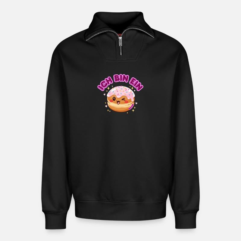 I am a Berliner - Relaxed Unisex Organic Half Zip Sweatshirt – by SPREAD - black