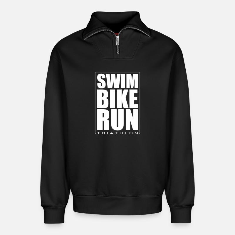 Triathlon Natation Course Cyclisme - Sweat unisexe décontracté en coton biologique à demi-zip – de SPREAD - noir