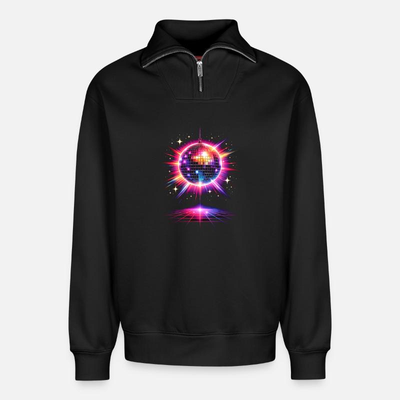 Disco Kugel Neon 80er Design  - Relaxed Unisex Organic Half Zip Sweatshirt – von SPREAD - Schwarz