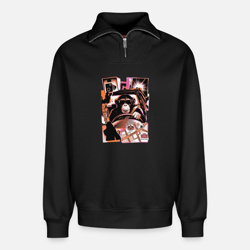 Affe Autofahrer Blitzer - Relaxed Unisex Organic Half Zip Sweatshirt – von SPREAD - Schwarz