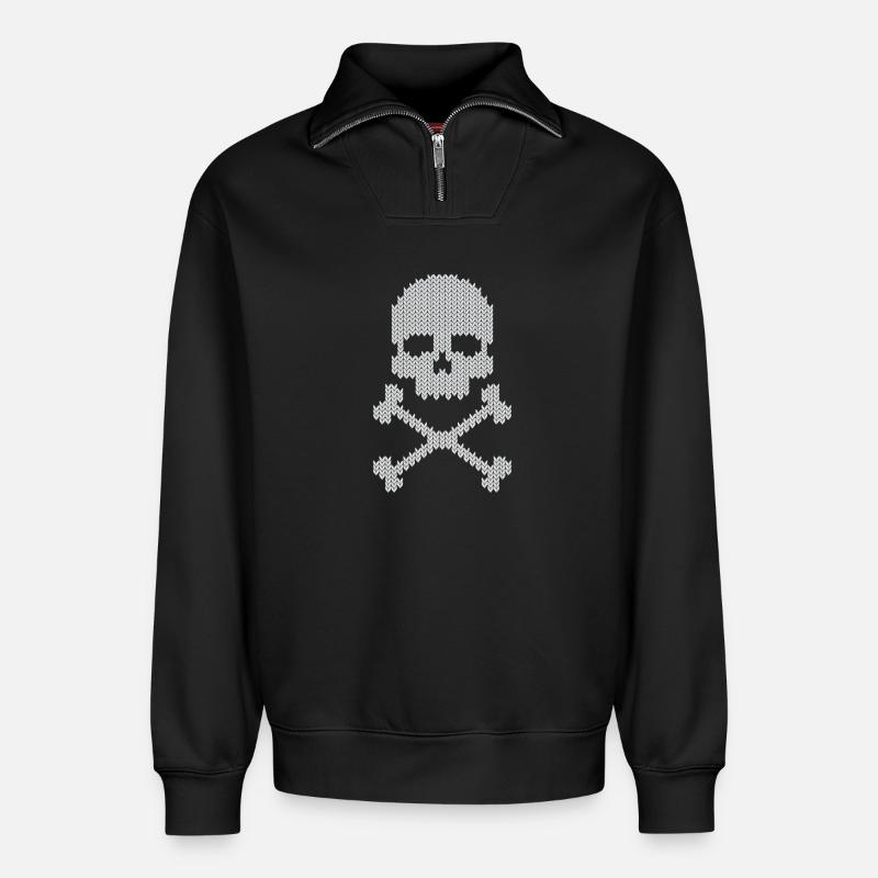 Schädel skull gestrickte - Relaxed Unisex Organic Half Zip Sweatshirt – von SPREAD - Schwarz