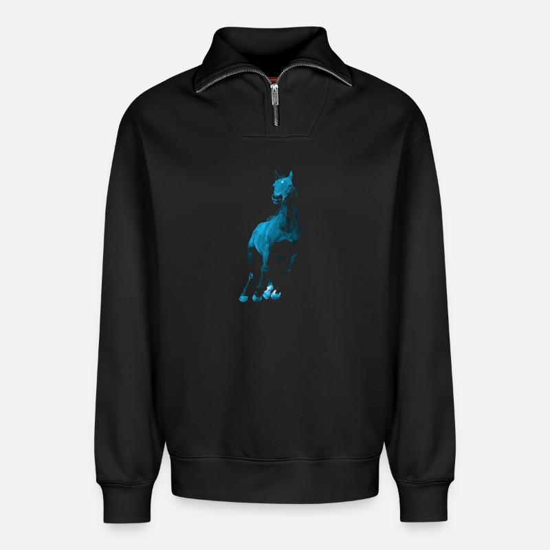 Pferd - Relaxed Unisex Organic Half Zip Sweatshirt – von SPREAD - Schwarz